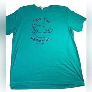 Save the Chubby Mermaids Manatee‎ Aqua Graphic Tee - 2XL - Graphic Oversized